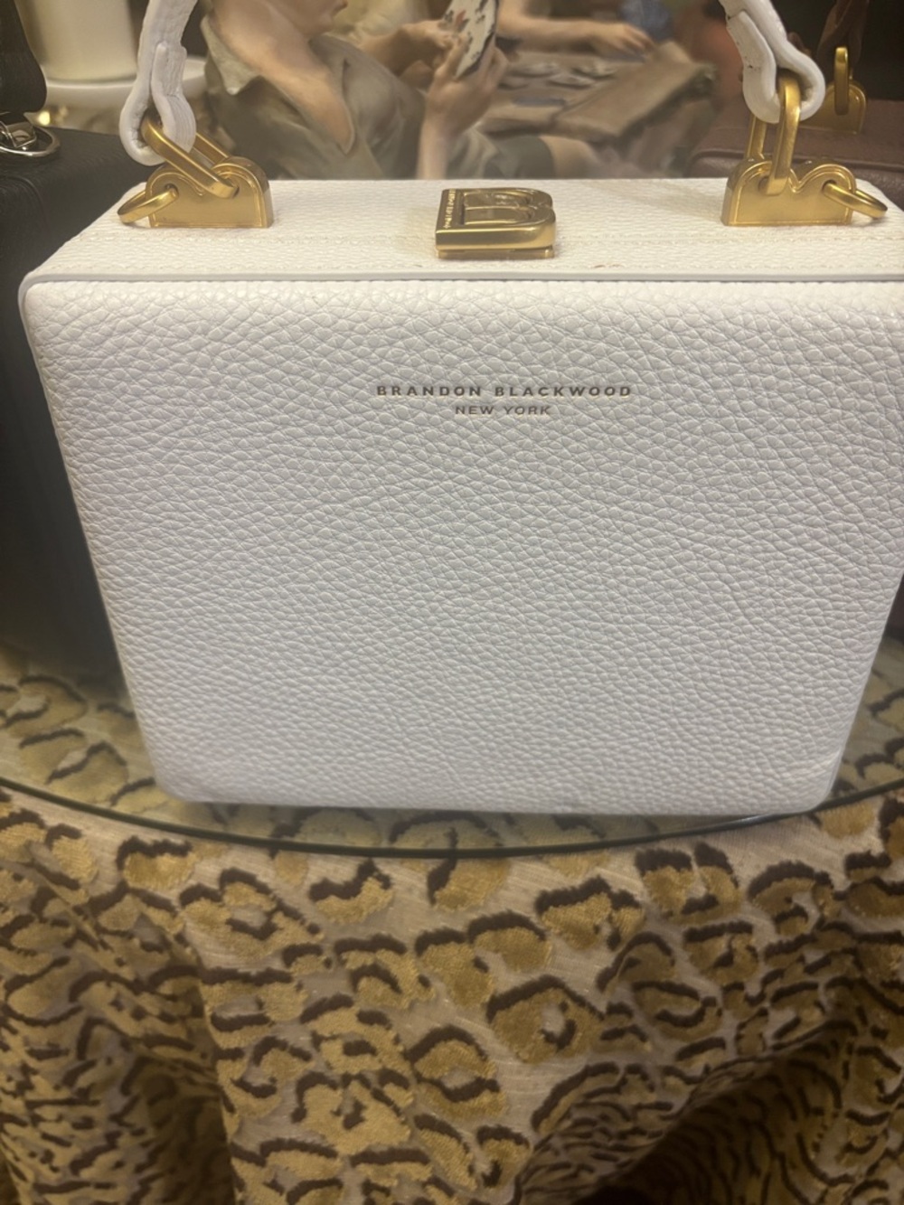 Brandon Blackwood White Pebbled Leather Top-Handle Satchel with Gold Hardware